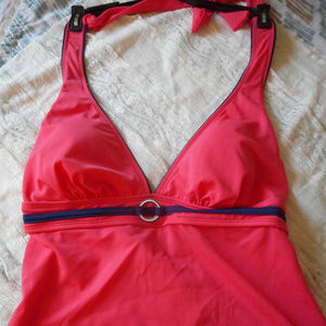 NWT Southpoint tankini top, coral and navy